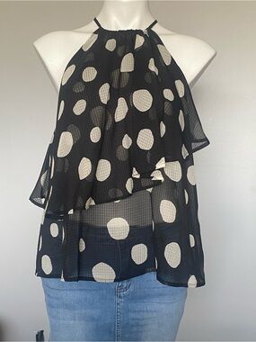 Who What Wear Black Halter Polka Dot Layered Camisole